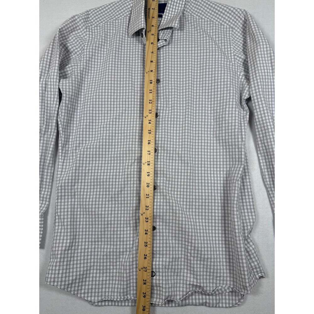 David Donahue Mens Trim Fit Gingham Dress Shirt Grey White 15.5 32/33 Cotton - Picture 8 of 12